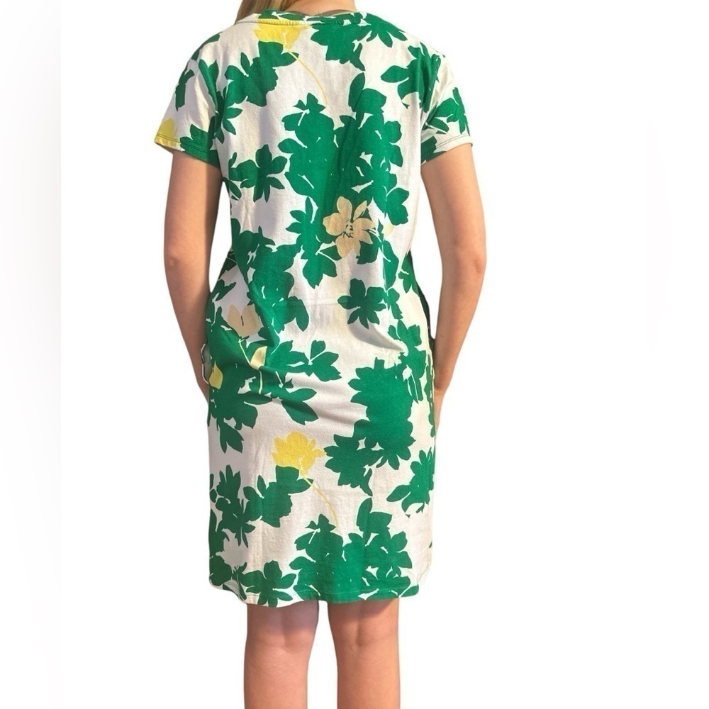 Liz Claiborne Scoop neck short sleeve 100%Cotton Shift Dress White & Kelly Green - Picture 4 of 8